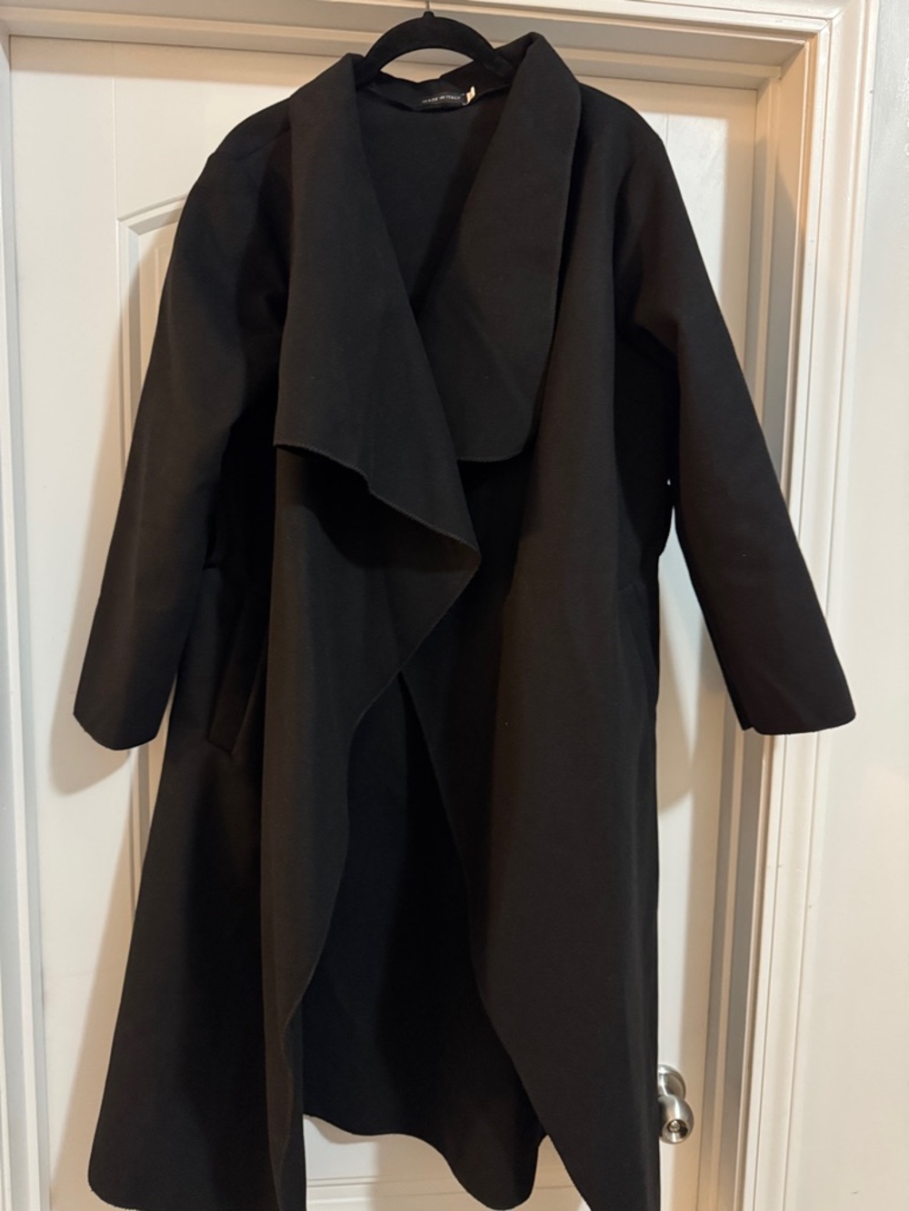 Elegant Black Draped Maxi Dress Coat